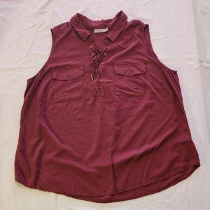 Dalia Sleeveless Collared Lace Up V Neck Top Size 3X
